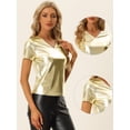 thumbnail image 2 of Camiseta de Color Metálico para Mujer con Cuello en V Party Clubwear Shiny Top Oro S, 2 of 5