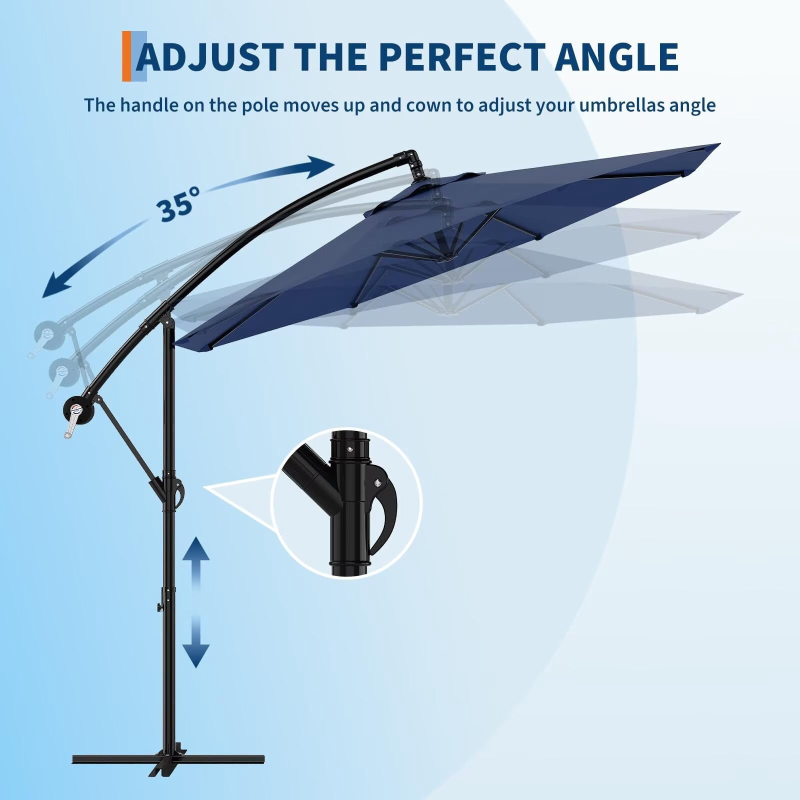 HELLONE 10FT Cantilever Umbrella outdoor patio, Offset Patio Umbrella with Easy Lift & Tilt Adjustment, UV Protection Fade Resistant for Deck, Pool, Garden, Navy Blue