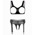 thumbnail image 3 of Conjunto de lencería erótica sexy de charol brillante para mujer, sujetador sin mangas con copa abierta y bragas con liga sin entrepierna, 3 of 5