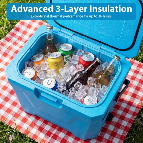 21Qt Portable Cooler Box With 3-Layer Insulation For Outdoor Adventures Blue