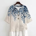 thumbnail image 4 of Xoenoiee Blue Willow Leaf Print Womens Cotton Linen Button Down Shirts 3/4 Sleeve Casual Loose Fit V Neck Breathable Summer Spring Blouses Top, Size 3XL, 4 of 7