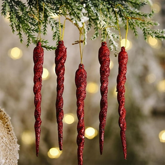 Twisted Icicle Ornament Christmas Tree Glitter Spiral Strip Hangings for Holiday Party Wedding Accessories, 5.1 Inch (Red,12 Pieces)