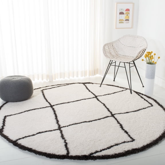 SAFAVIEH Carmella Arbor Aztec Polyester Shag Area Rug, Cream/Gray, 6'7" x 6'7" Round