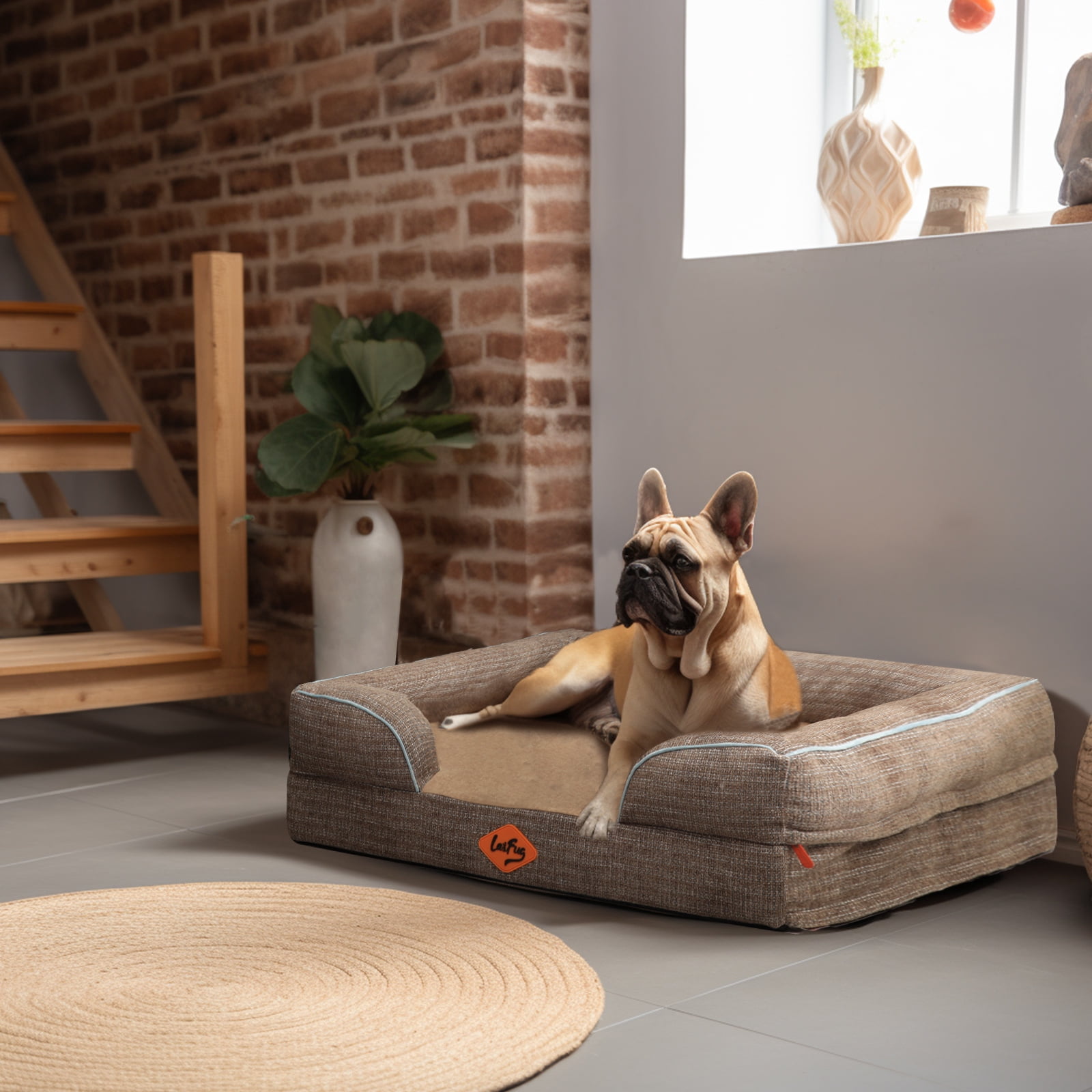 Laifug Orthopedic Premium Memory Foam Dog Bed, Dog Sofa with Washable and Removable Suede Cover, Waterproof Liner and Non-Slip Bottom