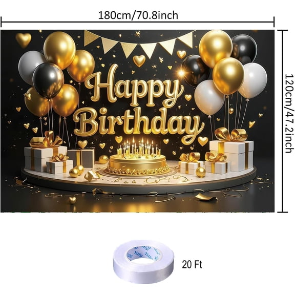 Gold Happy Birthday Backdrop Banner Gold Vivid Photography Background for Home Outdoor Birthday Party Decoration Supplies 70.8 x 47.2 Inch