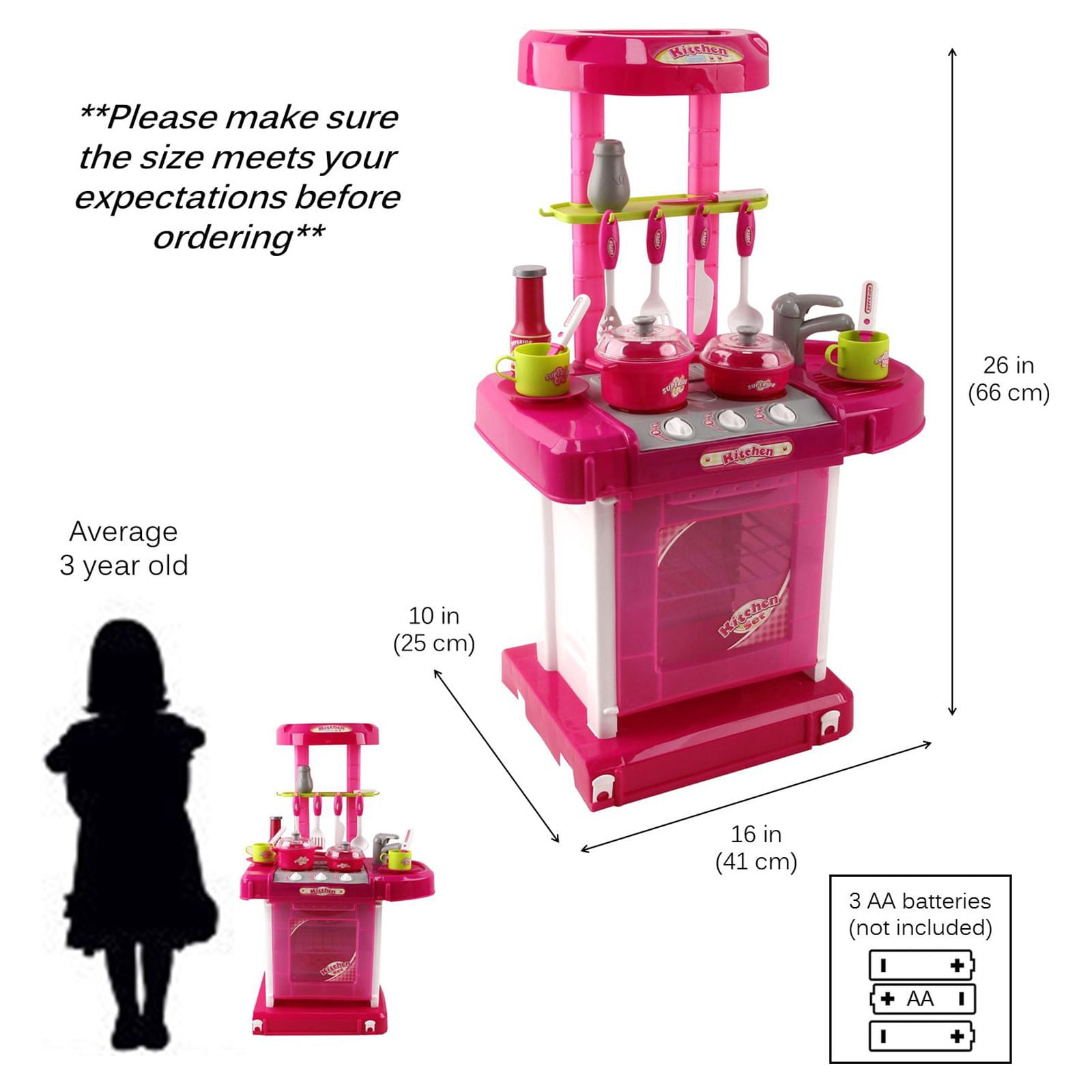 Vokodo Deluxe Toy Kitchen Playset 2 Feet Tall With Pots Oven Stove Sink Appliances Lights And Sounds Kids Pretend Play Cook Chef Early Learning Educational Great Gift For Preschool Children Girls Boys