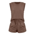 thumbnail image 5 of LSONABXA Coffee Baseball Caps for Women Under $15 Women's Cap Sleeve Crewneck Top & Drawstring Short Outfit Two Piece Set T Shirt And Short, 5 of 6