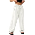 thumbnail image 4 of Women's Boho Wide Leg Linen Pants Drawstring Waist Casual Loose Vacation Trousers, 2XL, 4 of 5