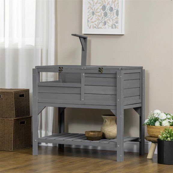 Pefilos 40.5" Wooden Tortoise House, Reptile Cage Enclosure with Lamp Holder, Shelf Storage, Small Animals Habitats for Turtles, Lizards, Snakes, Gray