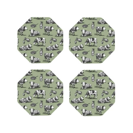 

Tideii Farm Cows for Leather Coasters 4 Pieces Anti-fouling and Anti-scalding Decorative Coasters Suitable for Restaurants Kitchens Coffee Shops-Octagon