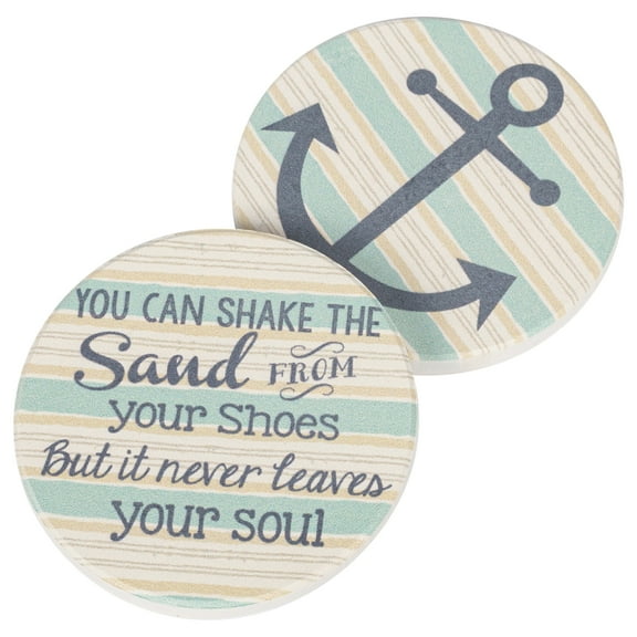 Sand In Your Soul Anchors Sailing 2.75 x 2.75 Absorbent Ceramic Car Coasters Pack of 2