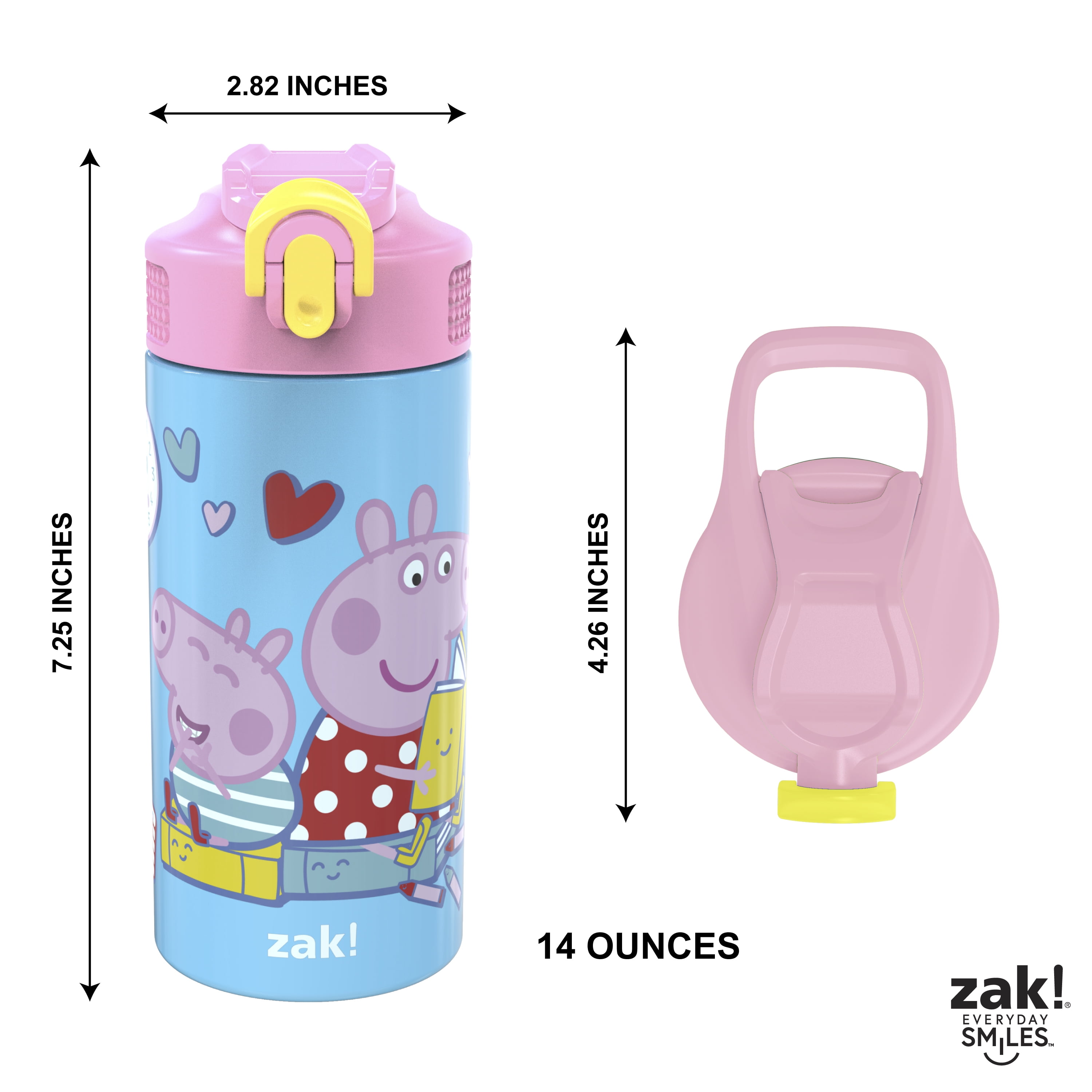 PEPPA PIG Zak!® No Leak BPA-Free Plastic 16 oz. Water Bottle Drink  Container NWT