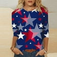 thumbnail image 2 of IROINNID Deals Womens Long Sleeve Tops Independence Day Printed T-shirt 3/4 Sleeves Blouse Round Neck Lounge Tops,Blue, 2 of 5