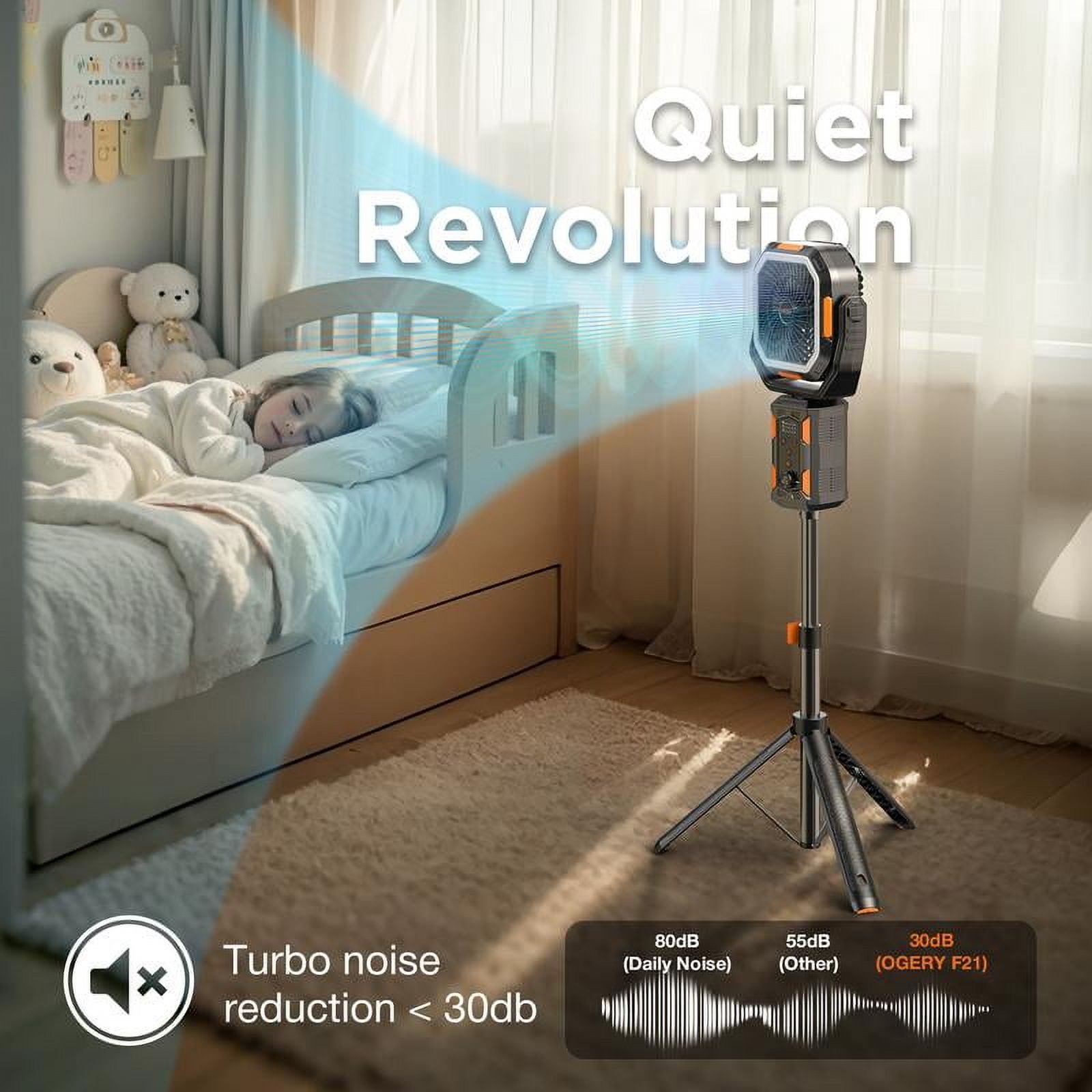 Camping Fan with Detachable Tripod,20000mAh Rechargeable Fan with LED Lights & 270° Pivot,4 in 1 Cordless Camping Fan,Remote Control Shaking Head Desk Fan for Camping Tent Travel Bedroom Portable