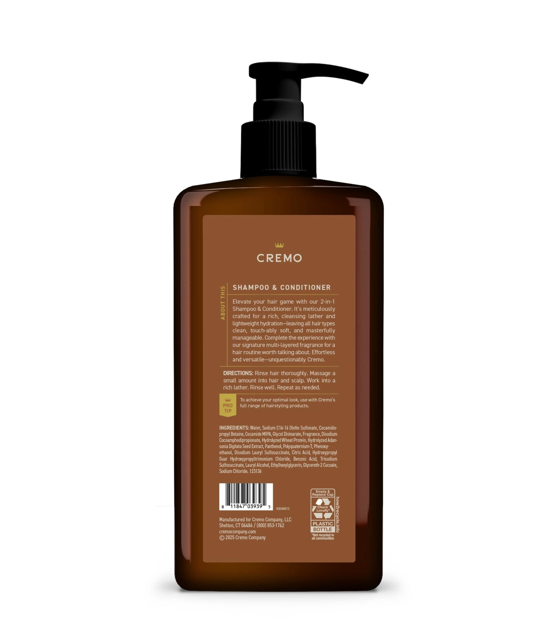 Cremo 2-in-1 Shampoo & Conditioner, Bourbon Vanilla Scent, 32 fl oz