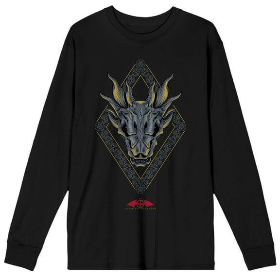 House of the Dragon Blue Dragon Head Men's Black Long Sleeve Shirt-Medium