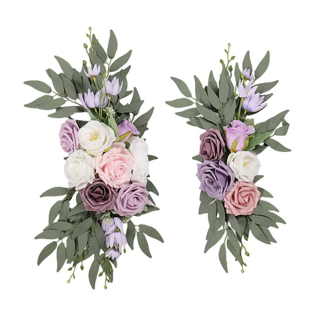 2 piezas de flores de seda decorativas para puerta, arreglo floral, rosas artificiales Púrpura