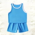 thumbnail image 5 of CPNG Boys Girls Casual Sport Clothes Quick Drying Solid Color Sleeveless Round Neck Vest and Shorts Two Piece Set(Blue,9-10 Years), 5 of 5