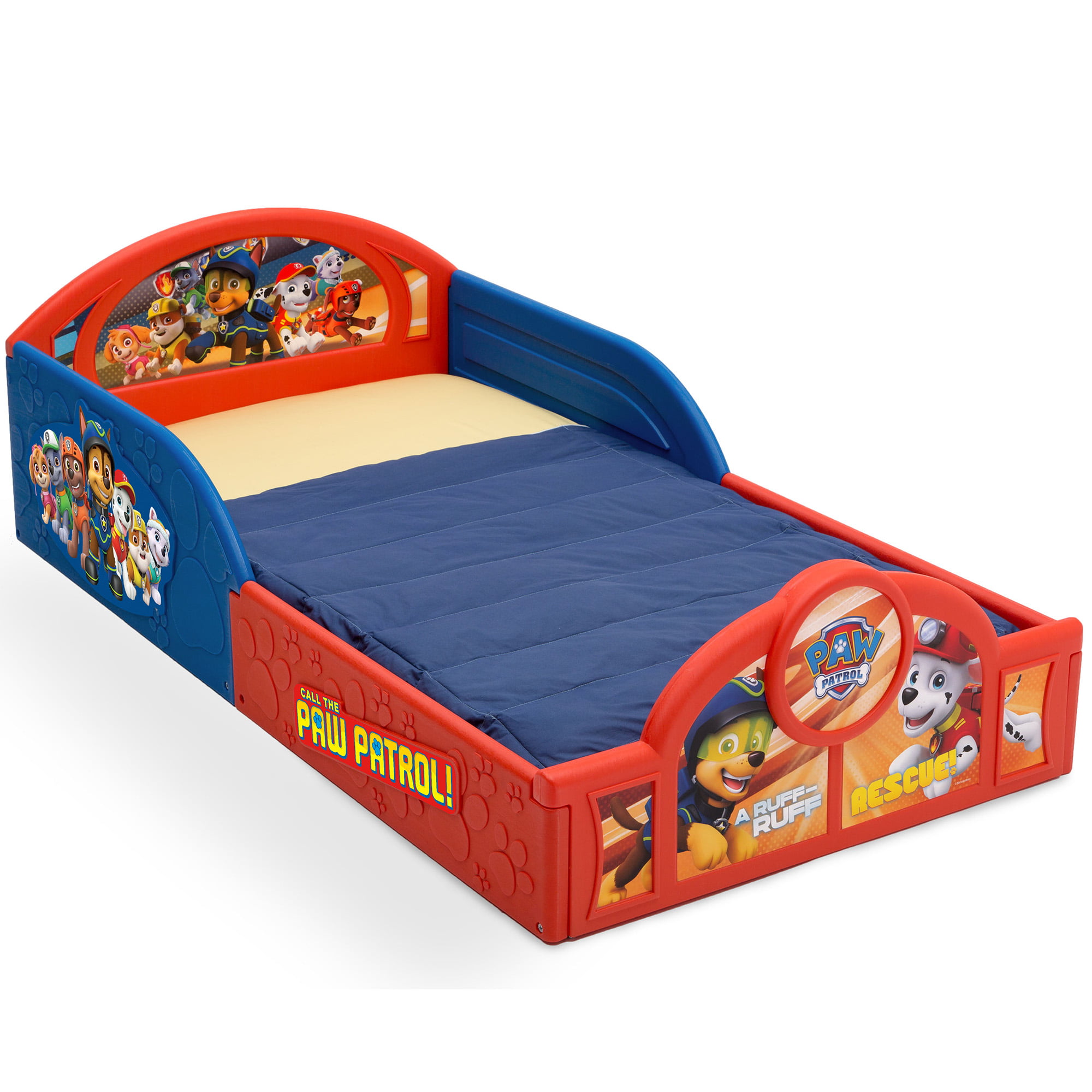 PAW Patrol Toddler Bed with High Side Rails Kids Strong Wood Furniture Nick Jr.