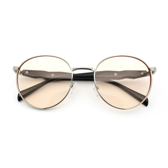 Mens Luxury Classic Round Metal Rim Hustler Fashion Sunglasses Silver Black - Beige