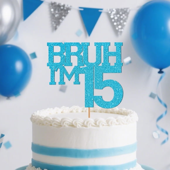 Cake Topper Sacguguber Blue Glitter Brush I'm 15 Birthday