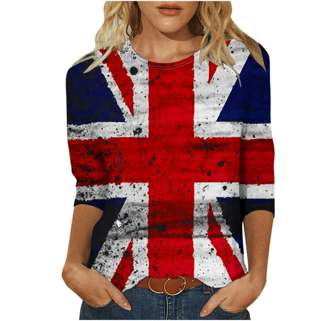 FAIWAD Femmes 3/4 Manches Blouses Décontracté Col Rond Imprimés Graphiques Tops Branché Festival Pull Tops