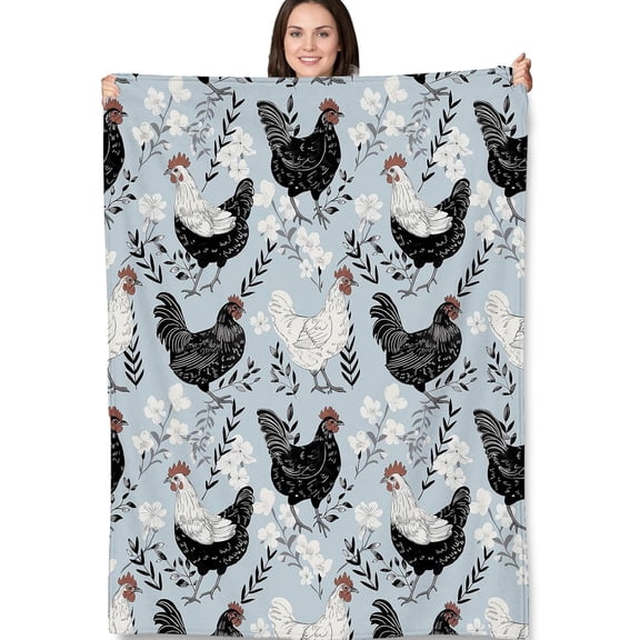 Farmhouse Chicken Blanket Gifts - Vintage Rooster Cozy Fleece Throw Blankets - Perfect for Farmhouse Decor, Country Homes, and Chicken Lovers - 40x50 Inches