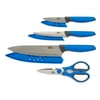 Tasty Stainless Steel Chef Knife Cutlery Set with Shears, Royal Blue, 4 Piece