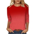 thumbnail image 3 of Ichuanyi Womens 3/4 Sleeve Fashion Crewneck T-shirt Tops Gradient Print Blouse Casual Loose Comfy Shirt, 3 of 5