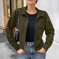 thumbnail image 2 of Women's Solid Faux Suede Cropped Jacket, Lapel Zip Up Long Sleeve Coat with Pockets, Lined Vintage Casual Outerwear Green-A S(S), 2 of 9