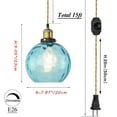 thumbnail image 3 of FSLiving Hanging Swag Lamp no Wiring Needed Portable Pendant Light with 15ft Plug-in Dimmable Gold Braided Cord Sky Blue Glass Lamp E26 Brass Socket Minimalist for Dining Room,Customizable - 1 Light, 3 of 7