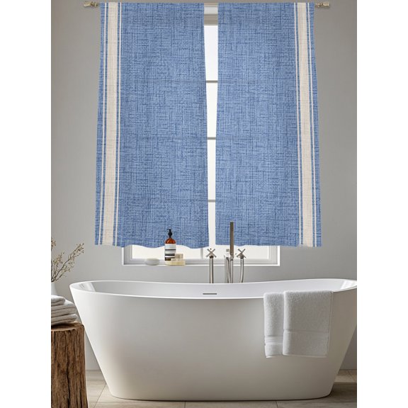 Blue Stripe Vintage Beige Art Chiffon Sheer Curtains 63 Inches Long Summer Coastal Theme Rod Pocket Window Curtains Voile Drapes Curtains for Living Room Bedroom,2 Panels