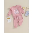 thumbnail image 3 of FEORJGP Infant Baby Girl 2Pcs Autumn Clothes Newborn Ruffled Long Sleeve Pullover Fuzzy Letter Embroidery Jumper Crew Neck Sweatshirt Tops and Drawstring Sweatpants Solid Color Pants Outfit, 3 of 9