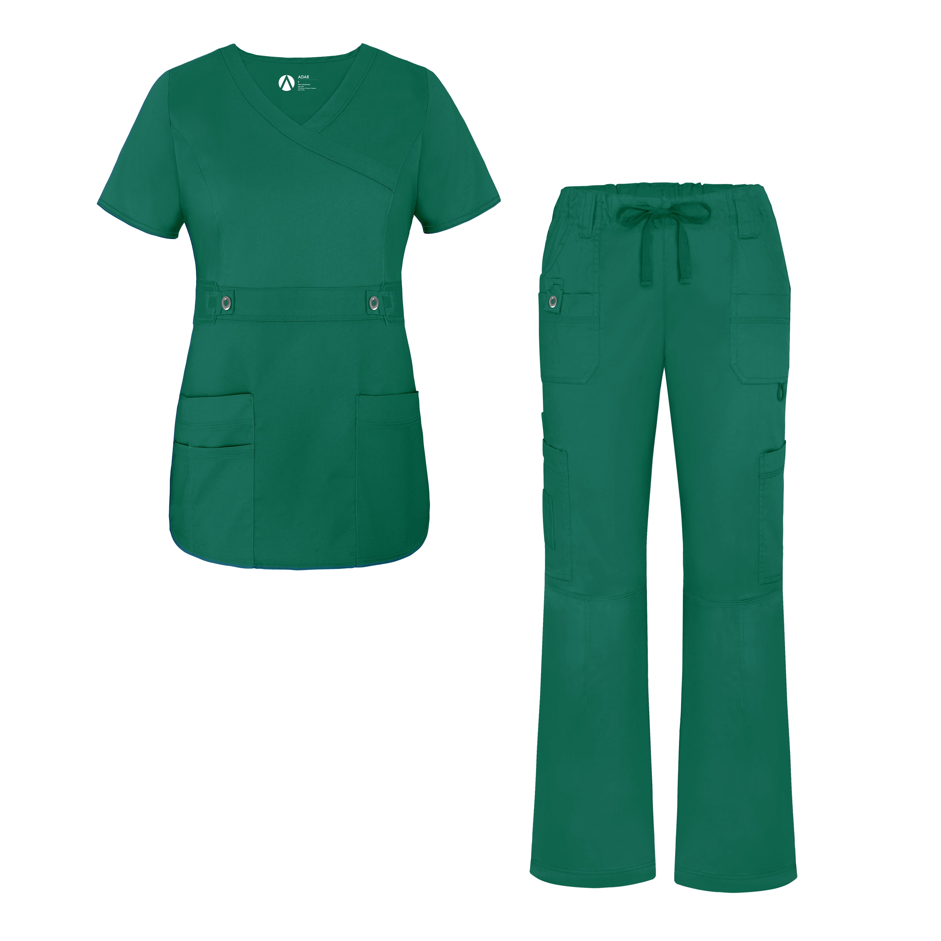 Adar Adar Uniforms Women's Scrub Set Crossover Top and Multi Pocket