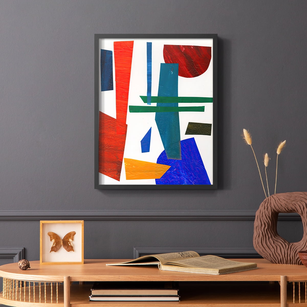 Colorful Shapes IV Framed Print in Black Solid Wood Framed Print No Nail Hanging