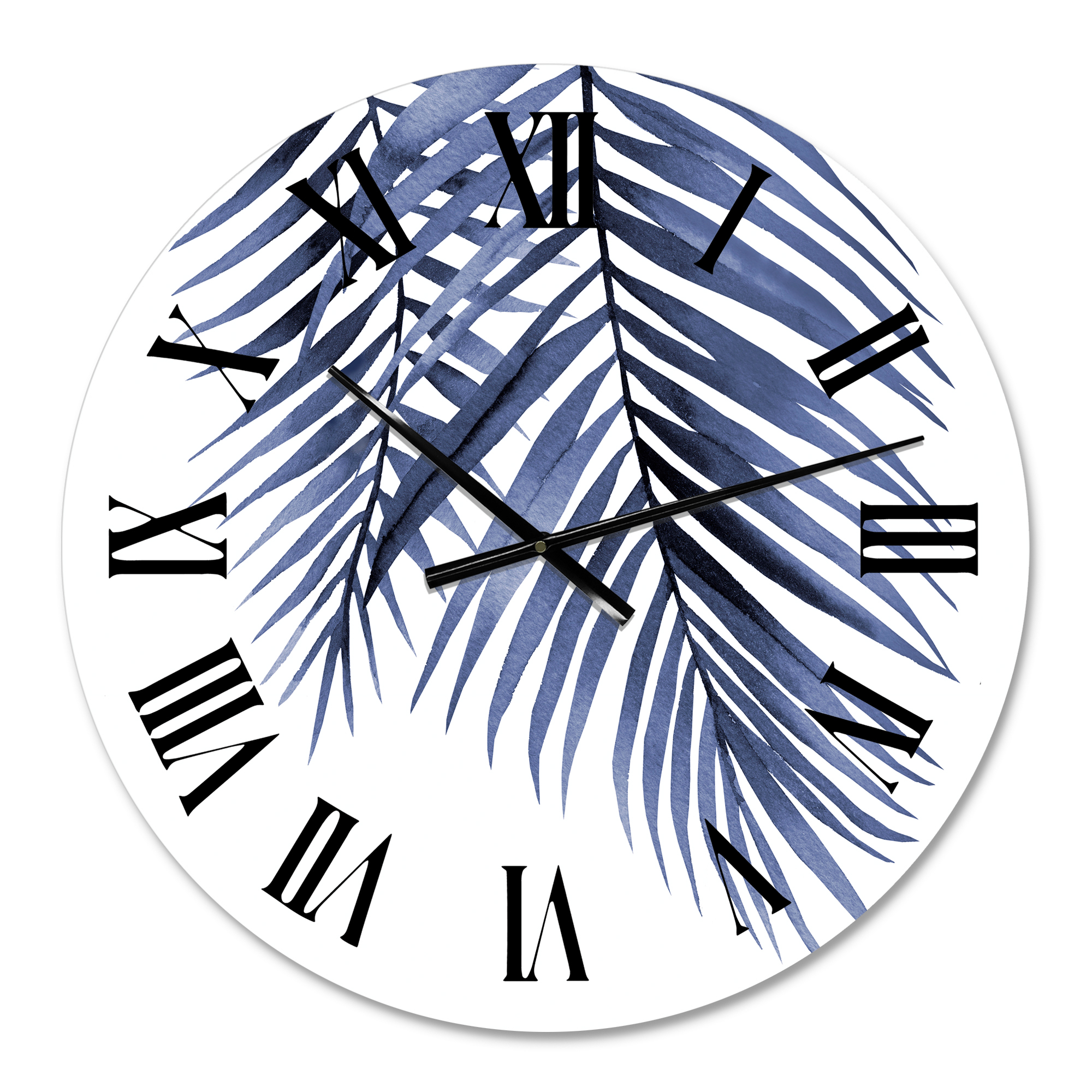 Designart 'Blue Palm Leaves Abstract Tropical Branches' Traditional Wall Clock