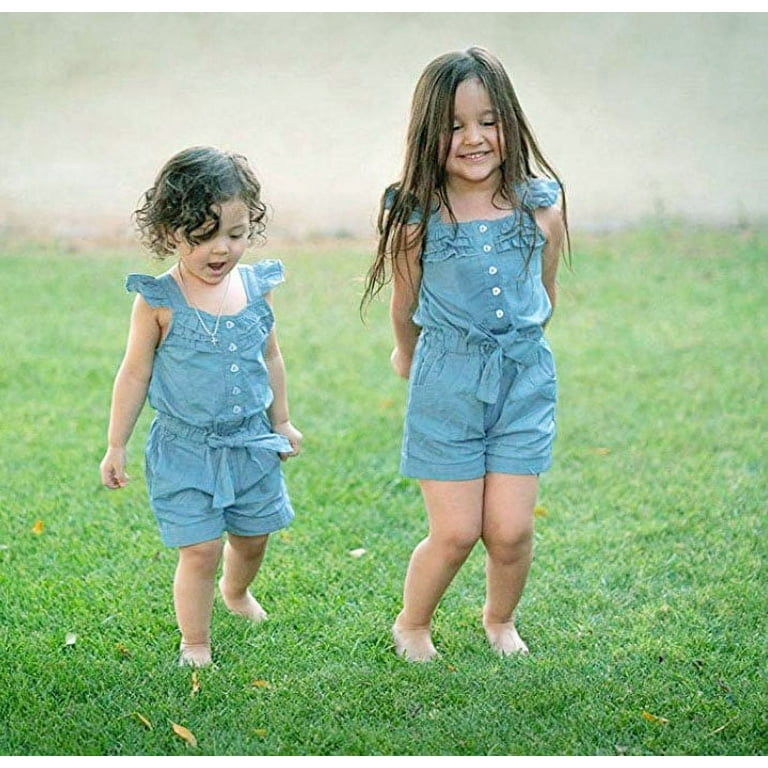 Toddler Kids Girl Denim Jumpsuit Summer One Piece Sleeveless