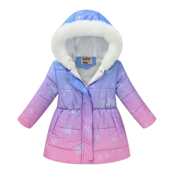Boys Girls Fleece-lined Winter Long Coat Gradient Color Furry Hood Parka Coat Full Zip Waist-Tie Warm Outerwear for Family Trips & Holiday Gatherings