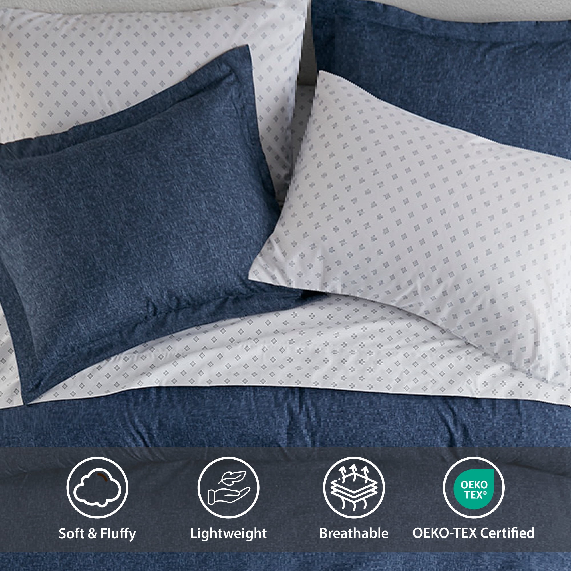 Regency Heights King Size Comforter Set, 7-Piece Reversible Bed in a Bag with Sheets, Navy