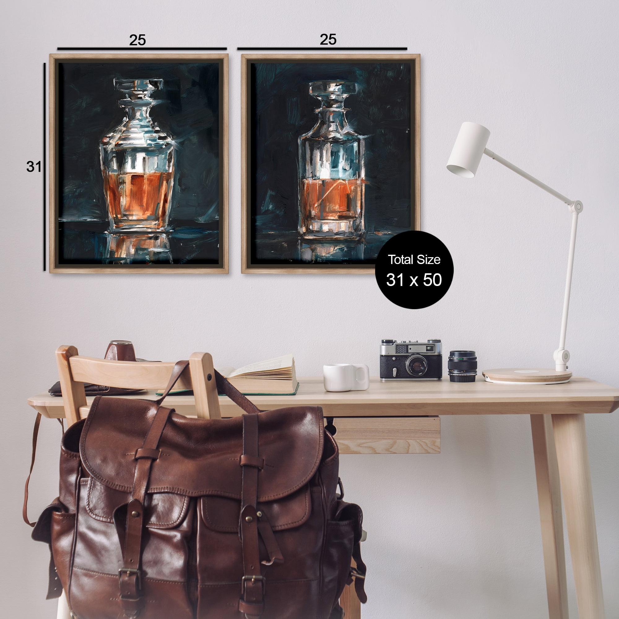 Stupell Industries Abstract Whiskey Decanters Food & Beverage Painting Brown Floater Framed Canvas Art Print Wall Art, 31 x 25, Set of 2