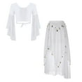 thumbnail image 2 of Alvivi Womens Belly Dance Outfits Flare Sleeve Crop Tops with Sequin Irregular Hem Skirts Set White One Size, 2 of 7