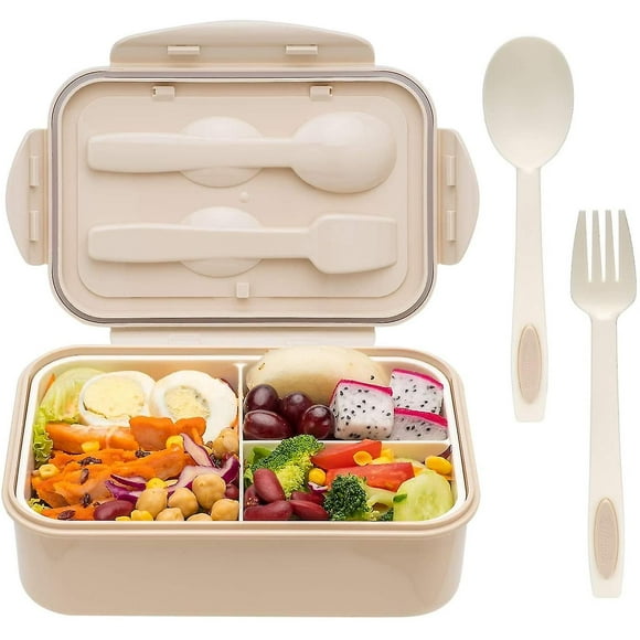 Fiambrera Bento resistente y a prueba de fugas de 1100 ml con cuchara y tenedor para niños y estudiantes