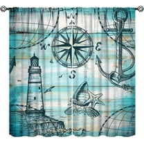 Nautical Blackout Curtains Blue Vintage Old Planks Anchor Lighthouse Coastal Rustic Bedroom Living Room Bathroom Kitchen Rod Pocket Decoration Window Drapes 2 Panels W21xL54in