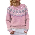 thumbnail image 3 of Women Long Sleeve Crew Neck Knit Top Vintage Fair Isle Multicolor Stripe Jacquard Print Loose Winter Sweater 5XL, 3 of 7