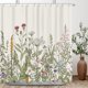 thumbnail image 1 of Cortina de ducha botánica de flores silvestres para decoración de baño, 71.7 x 71.7 in, flores florales, plantas, hierbas, hojas verdes salvia, juego decorativo de baño, accesorios de baño, tela impermeable, juego de 12 ganchos brillar Electrónica, 1 of 5
