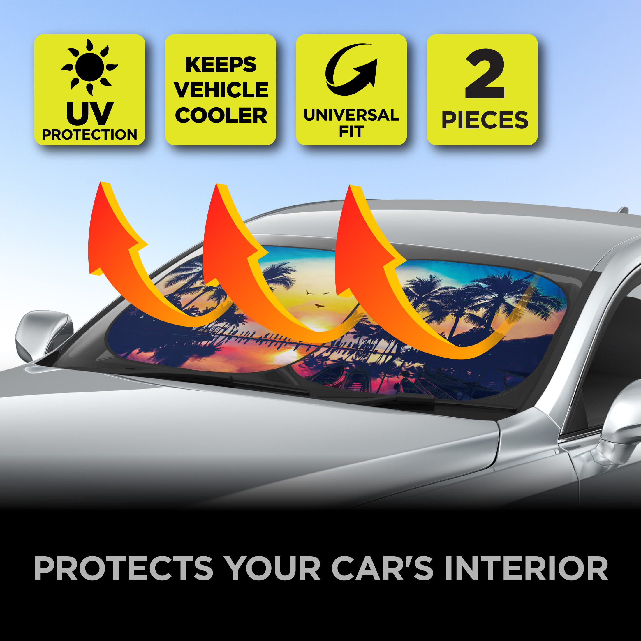 Auto Drive Sunset Palm Tree Twist Sunshade, 2-Pack photo 2