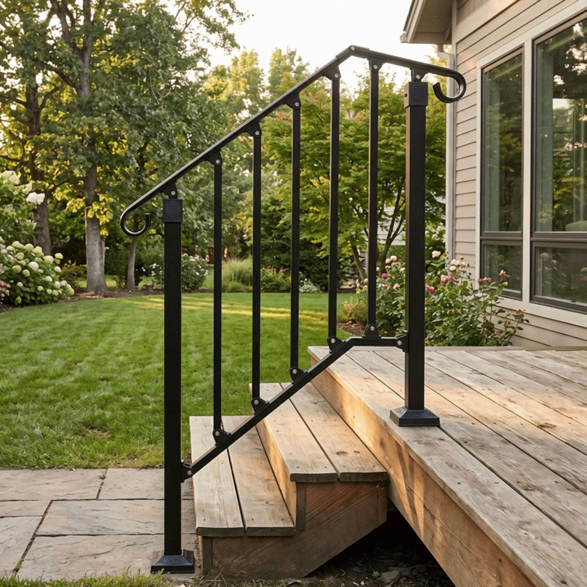 2‑Tier ABS Plastic Handrail for Patio Courtyard Stairs, Matte Black