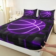 thumbnail image 4 of Homewish Neon Purple Basketball Twin Sheet Sets for Boys, Futuristic Square Honeycomb Twin Fitted Sheet, Sports Theme Flat Sheet, Lightweight Room Decor, 3 Pieces, 4 of 8