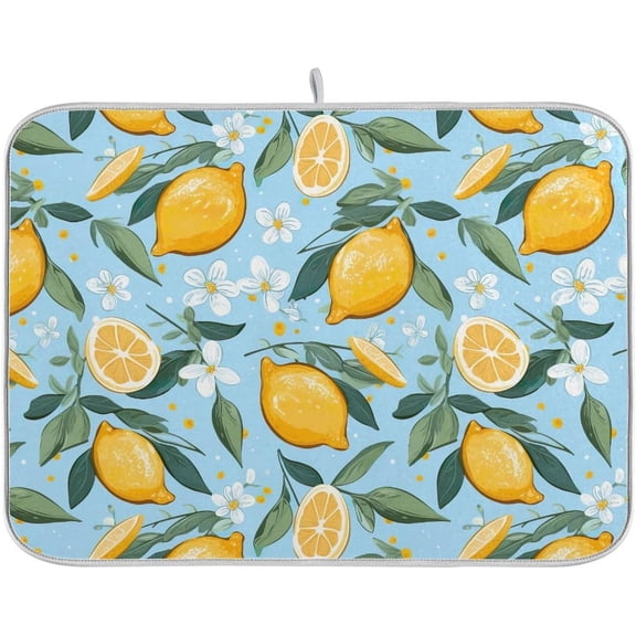 Summer Floral Lemon Kitchen Drying Mats for Dishes Kitchen Draining Mat Absorbent Dish Drying Pad for Kitchen Counter 18 x 24 Inch