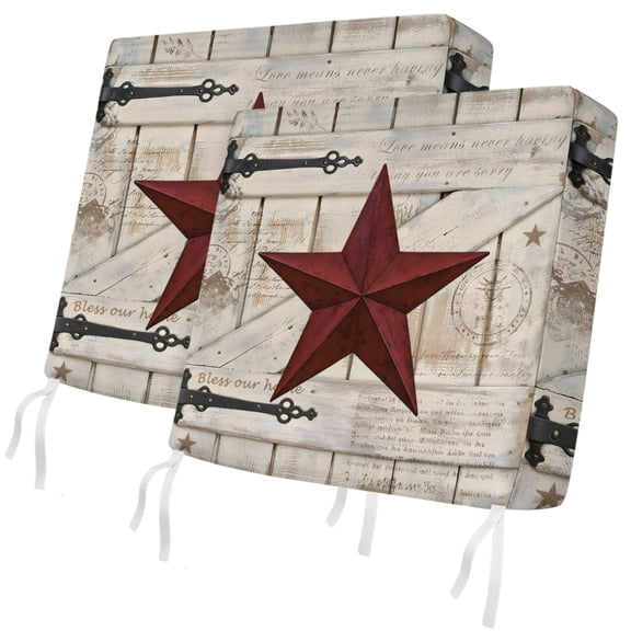 Outdoor Patio Cushion Covers 2 Pack Rusty Barn Star Doors Chair Cushion Seat Pads with Ties & Zipper Waterproof Red Retro Rustic Walls Chair Slipcovers for Outdoor Furniture Couch Sofa 20x18 Inch